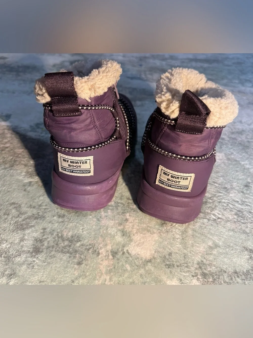 Zara My Winter Boot Women 37 US 6.5 Purple Puffer Sherpa Ankle Boots
